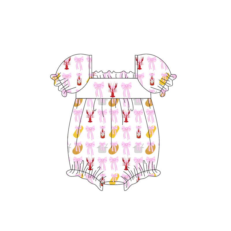 Toddle baby girl pink bow crawfish romper preorder