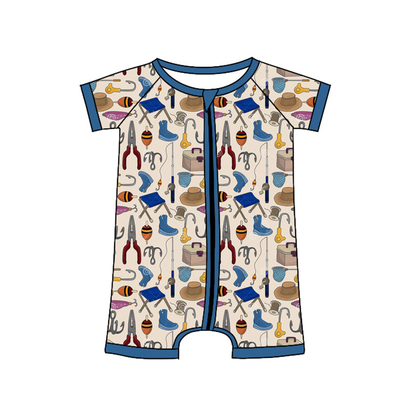 Infant baby boy short sleeve fishing romper preorder