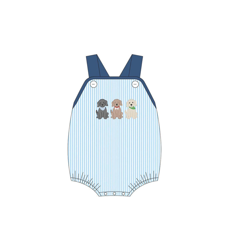 Toddle baby boy dog blue stripes romper preorder