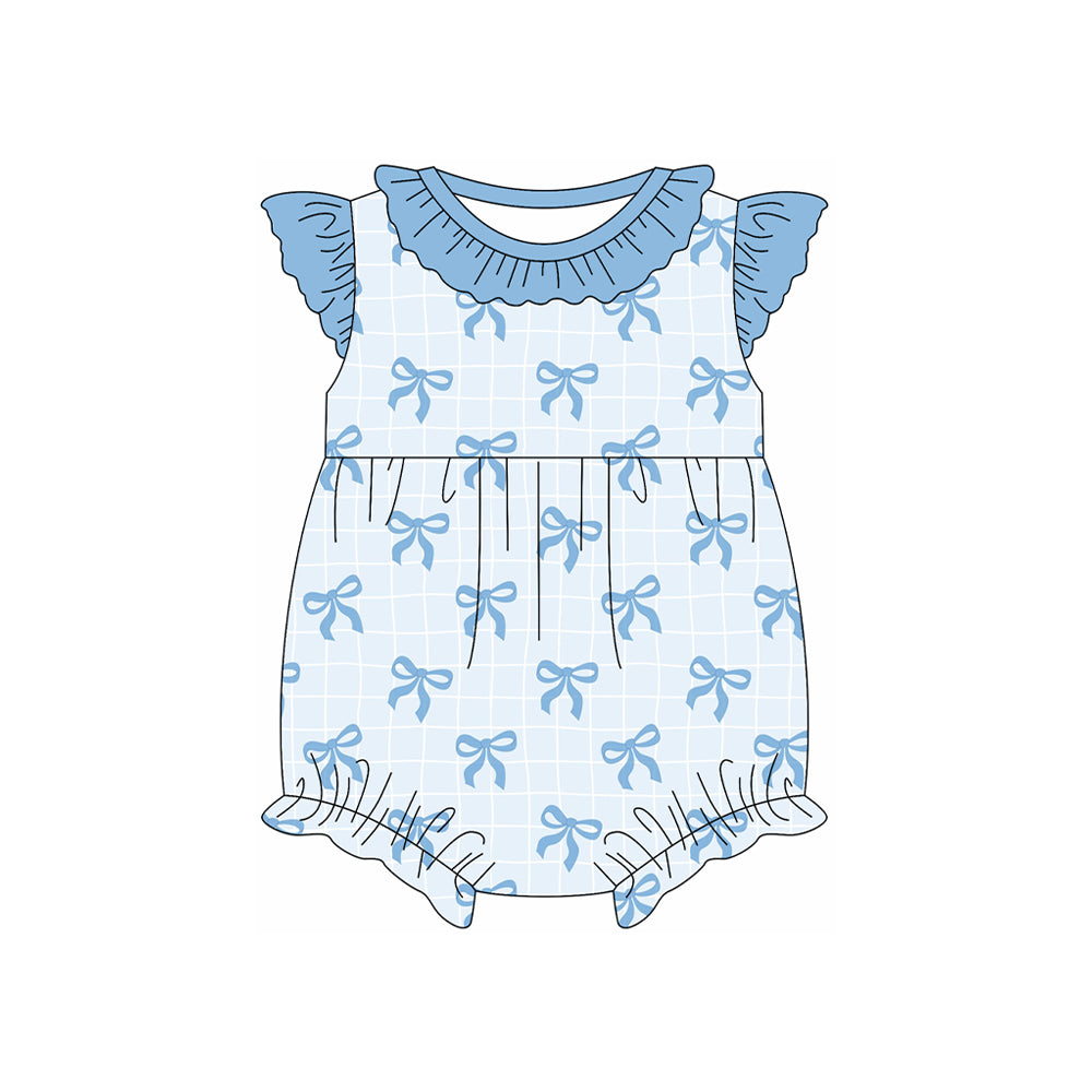Toddle baby girl blue bow romper preorder