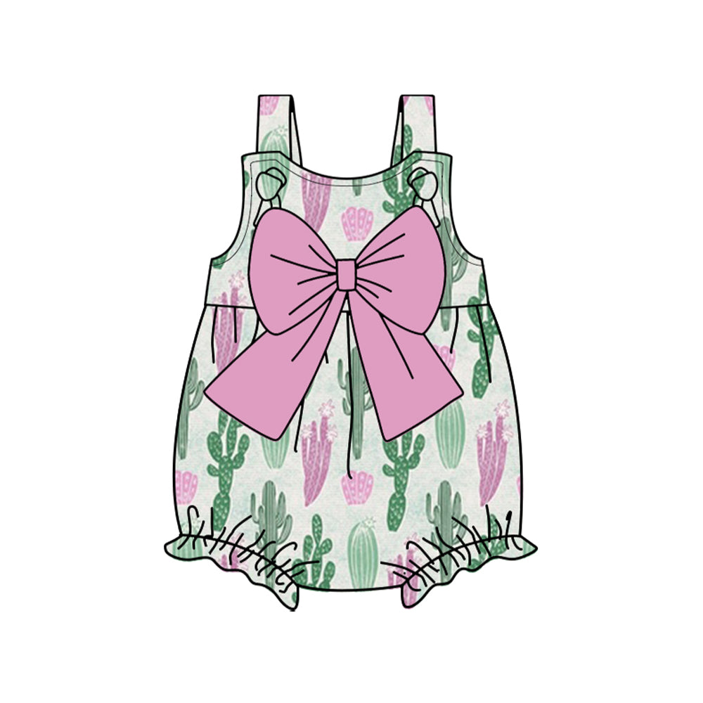 Toddle baby girl western cactus pink bow romper preorder