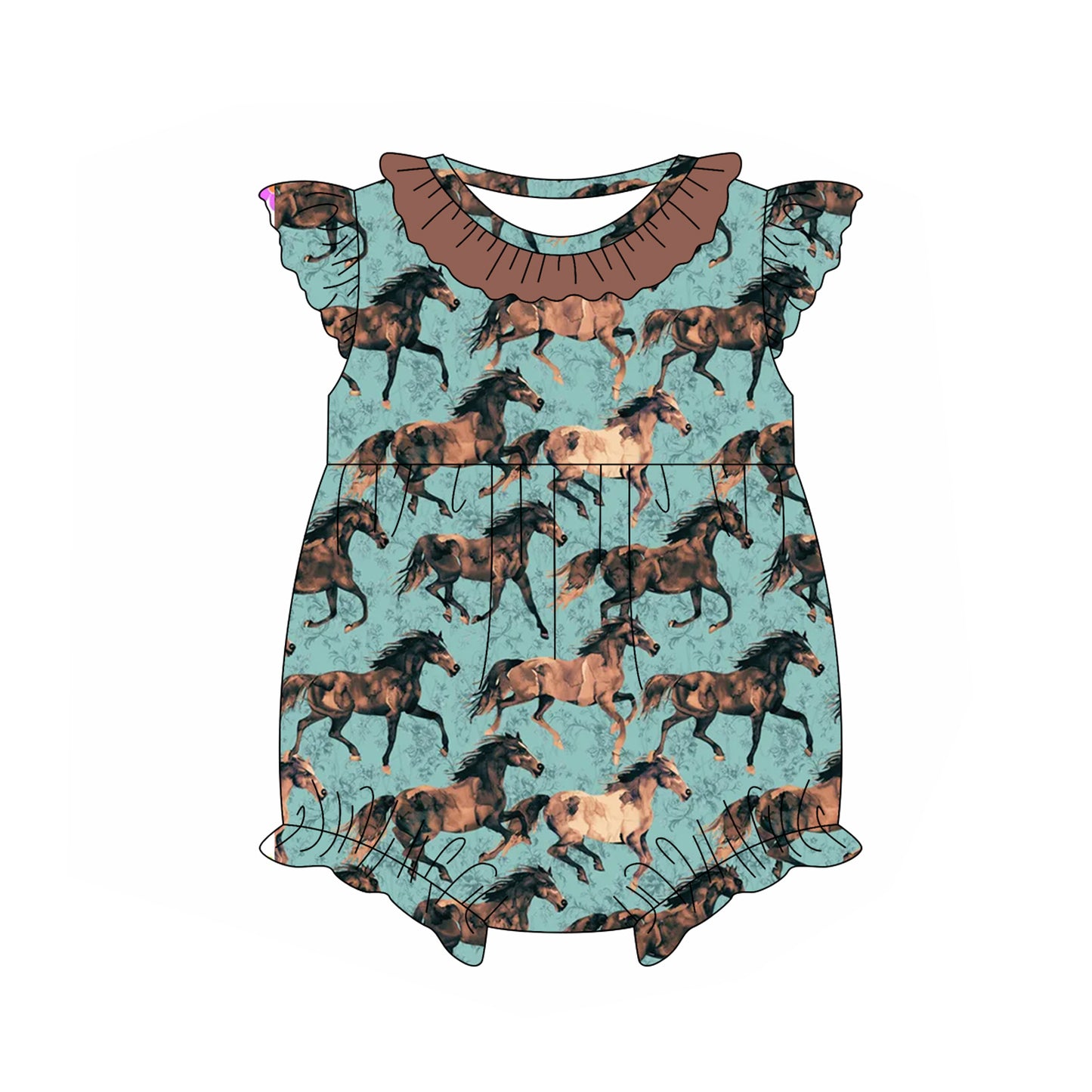 Cowgirl western horse summer romper preorder
