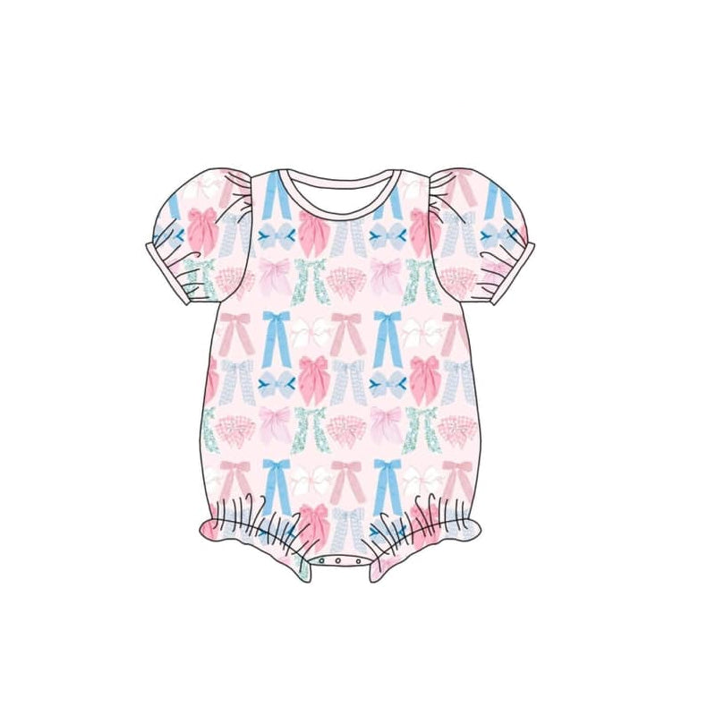 Toddle girls pink blue bow summer romper preorder