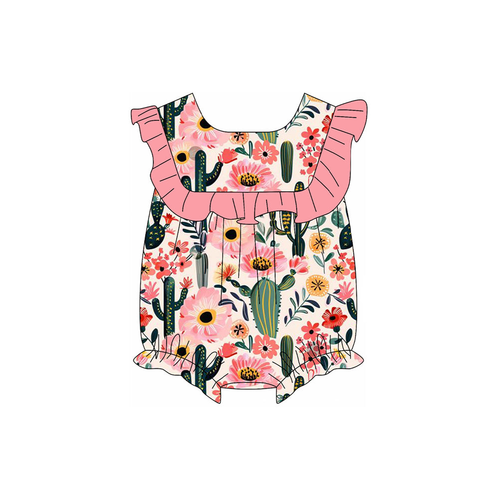 Baby girl pink flower cactus design summer romper preorder