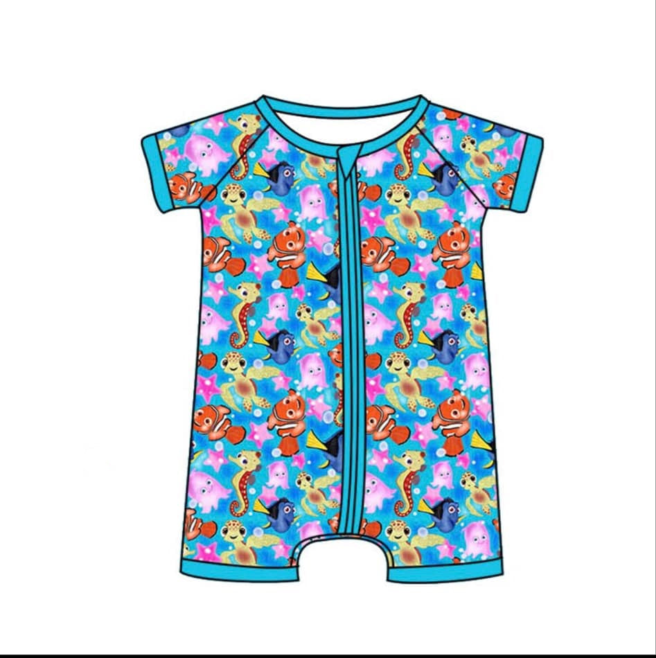 Toddle baby boy cartoon fish summer romper preorder