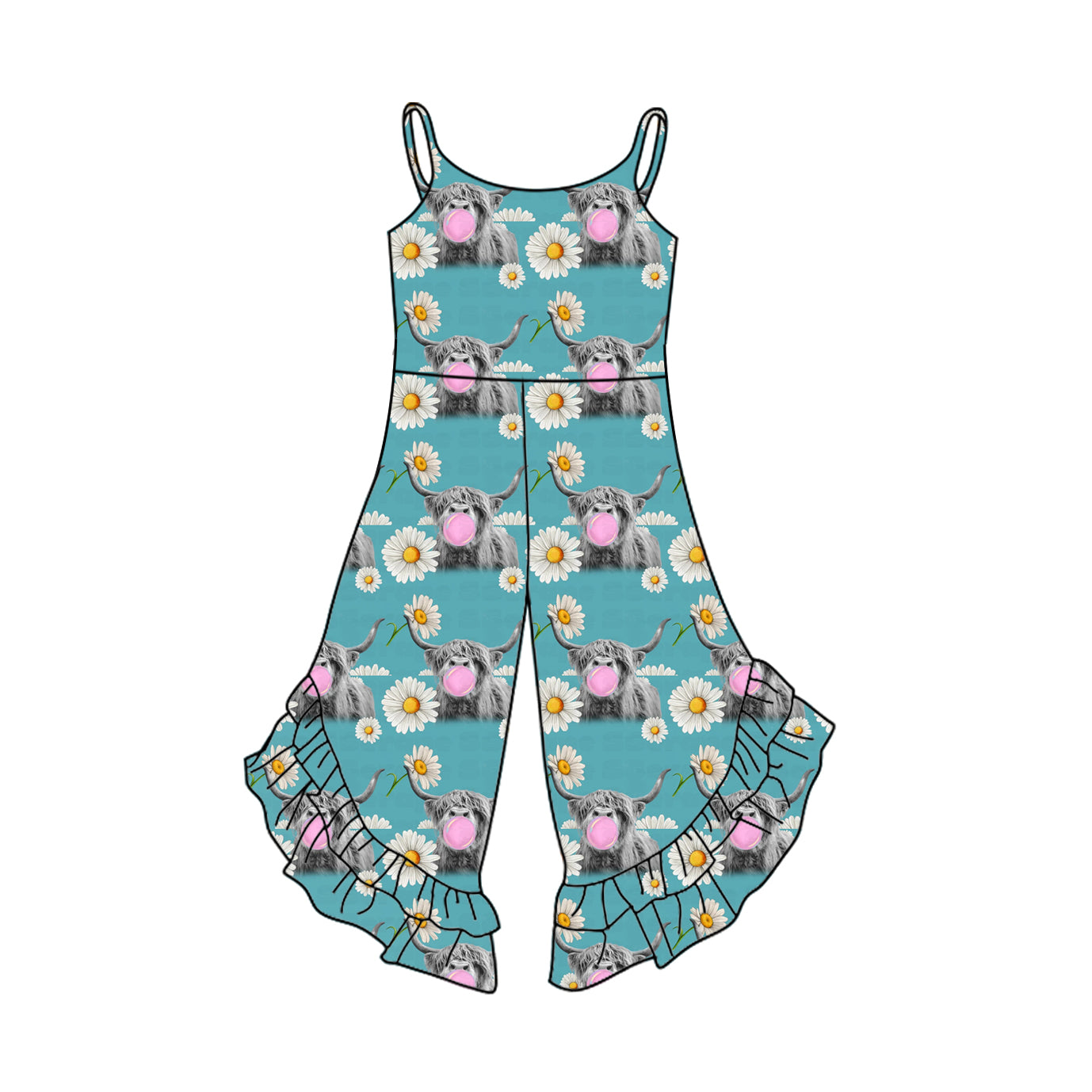 Toddle girls western highland cow design wide leg jumpsuit preorder