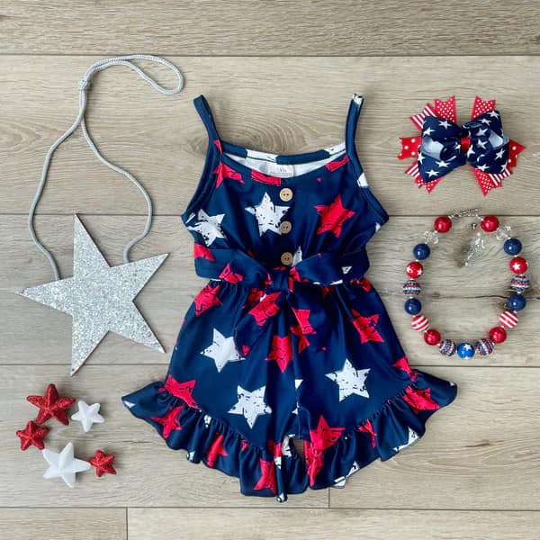 Toddle girls July 4th star wide leg jumpsuit preorder
