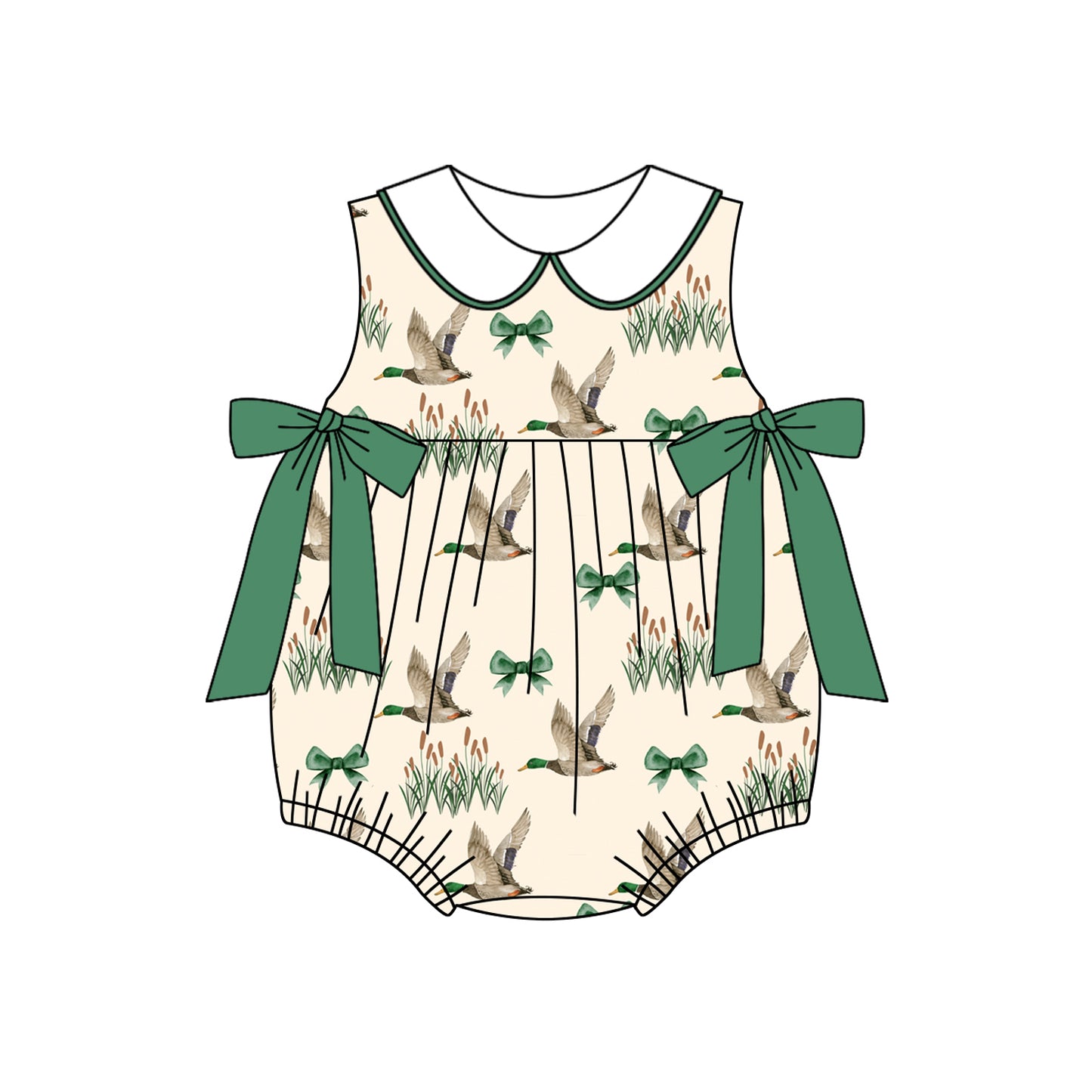 Toddle baby boy mallard duck green bow summer romper preorder