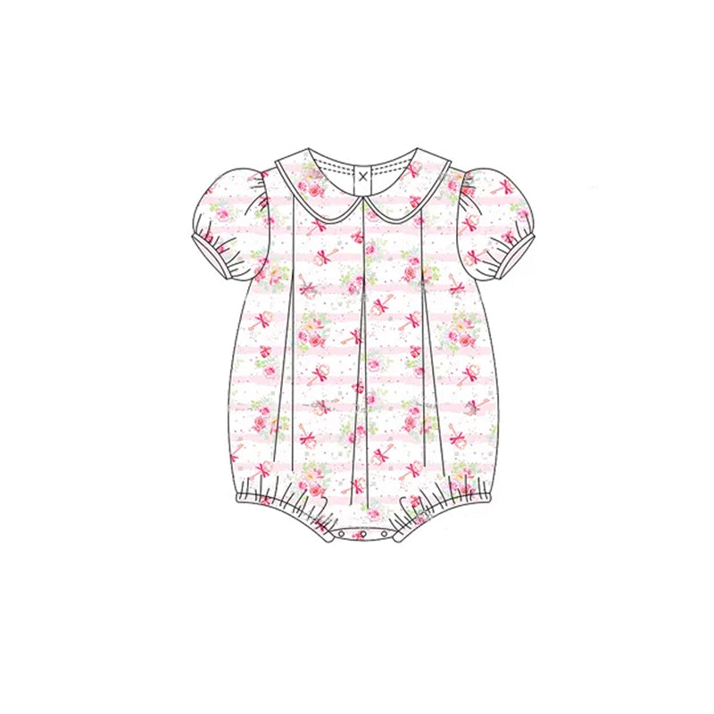 Pink floral baby girl summer romper preorder