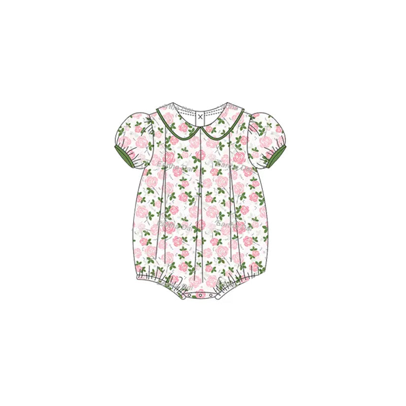 Pink flowers baby girl summer romper preorder