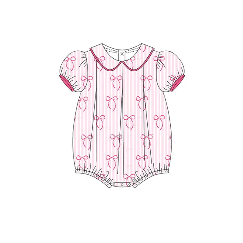 Hot pink bow baby girl summer romper preorder