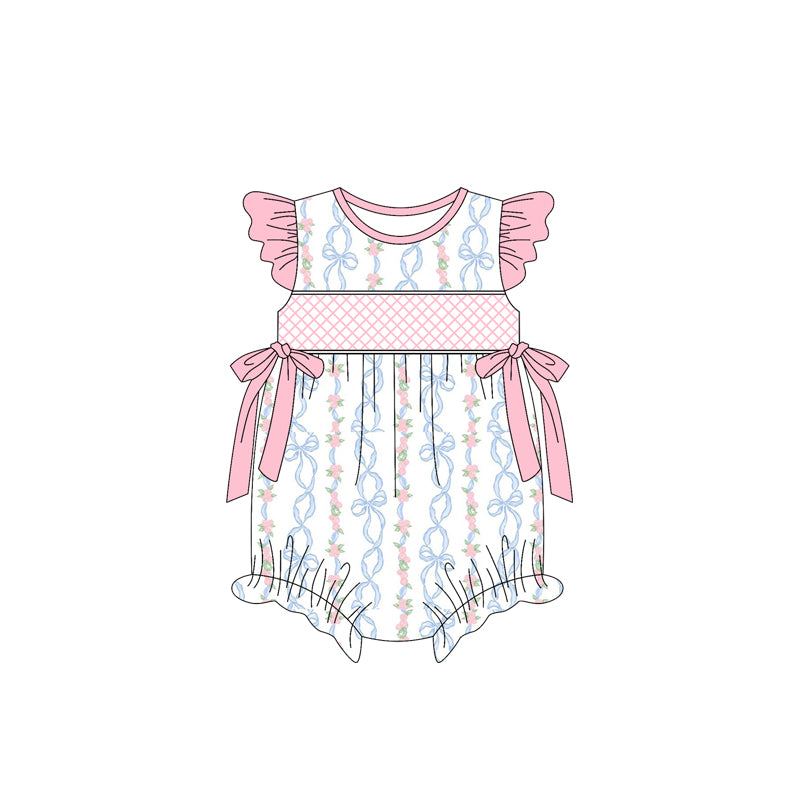 Baby girls pink bow flower romper preorder