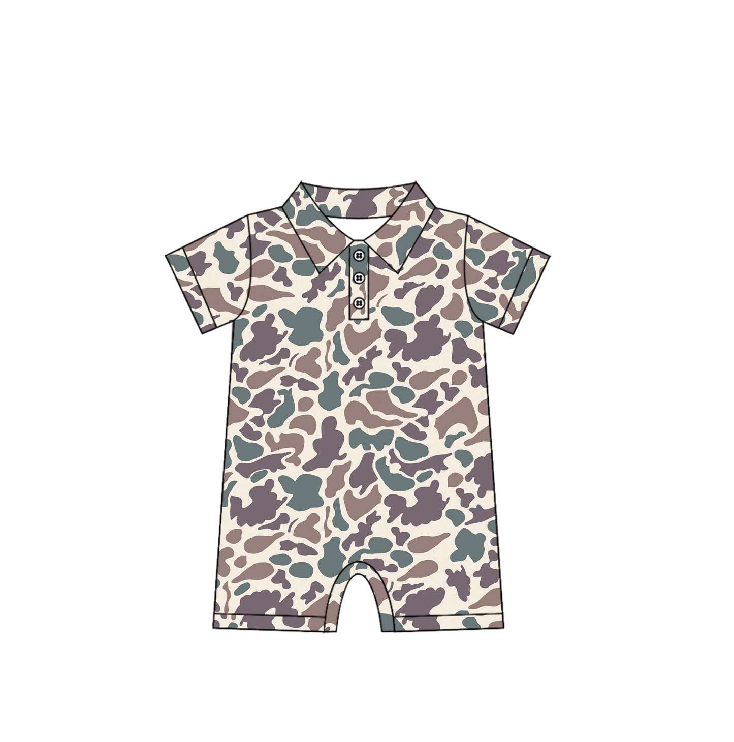 Baby kids green camo polo romper preorder SR2975