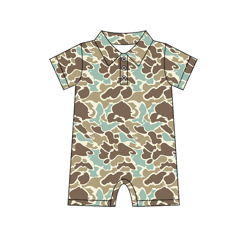 Baby kids green grey camo polo romper preorder