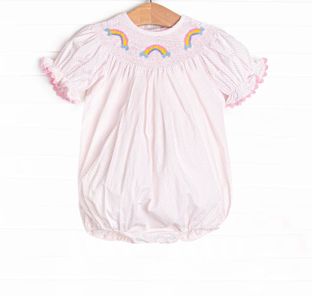 Rainbow design toddle girls smocked romper preorder