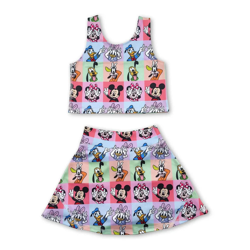 Baby girls cartoon mouse active wear athletic summer yoga skirt outfit