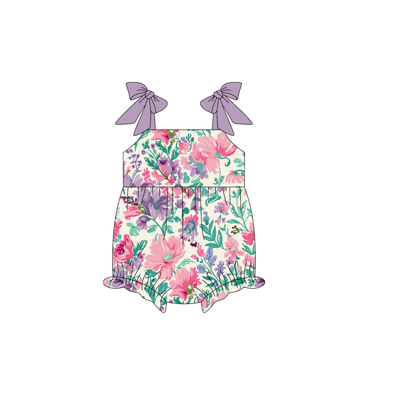 Pink lavender floral toddle girls romper preorder