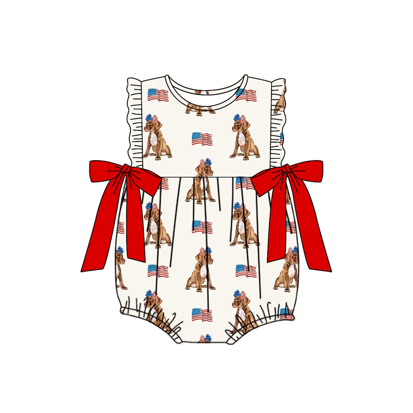America flag dog design girls July 4th romper preorder