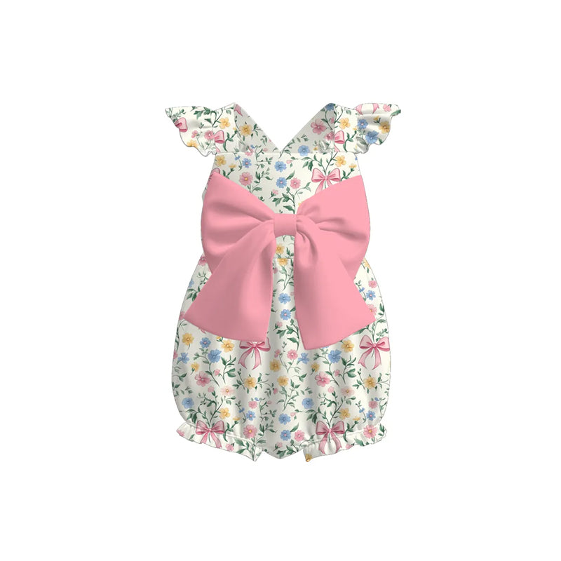 Pink bow floral toddle girls romper preorder