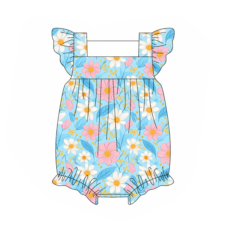 Toddle baby girl pink white flowers romper preorder