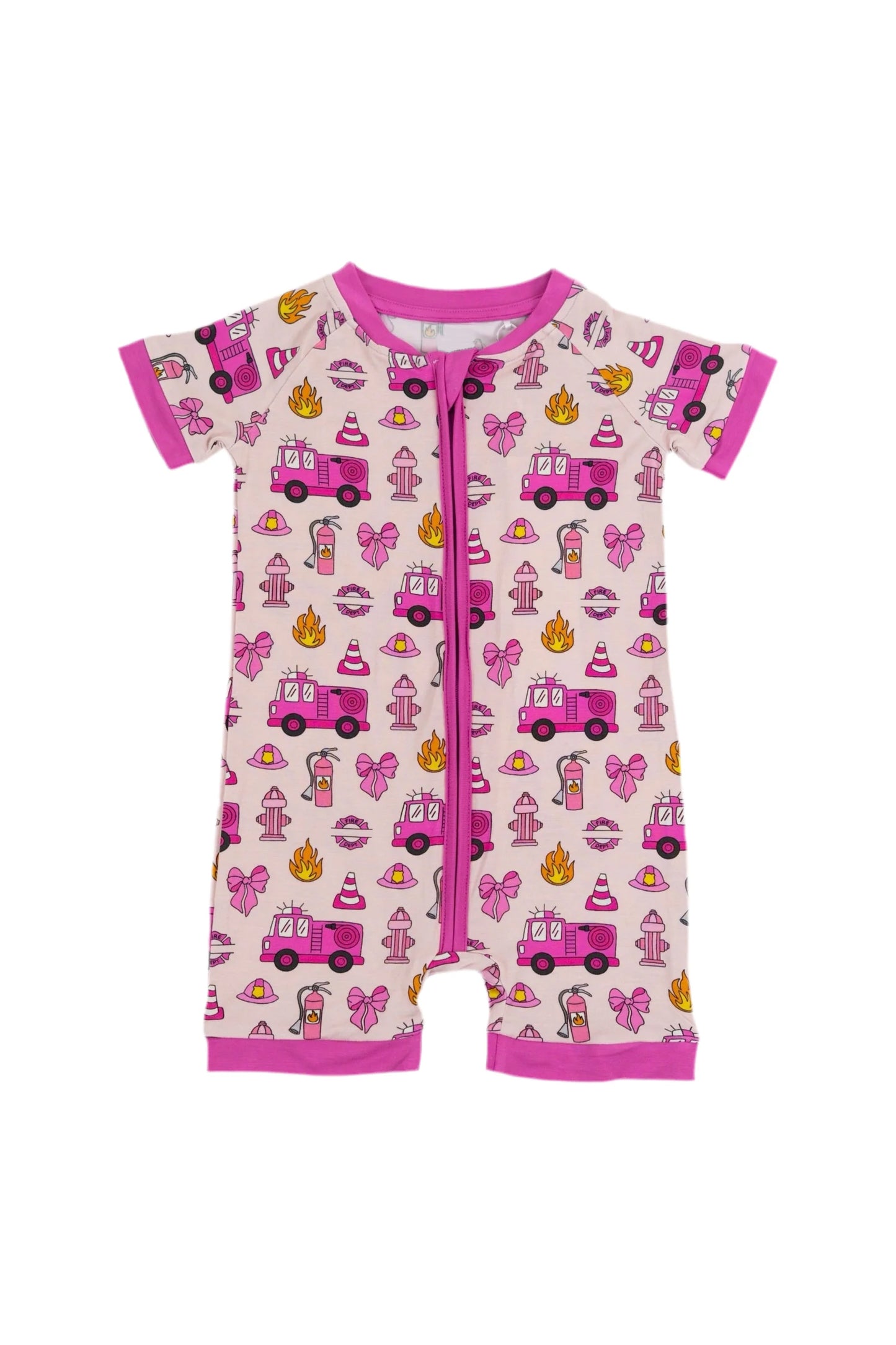 Toddle baby girl short sleeve firetruck zip romper preorder