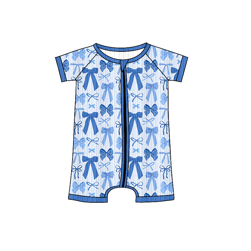 Toddle baby boy blue bow ribbed zip romper preorder
