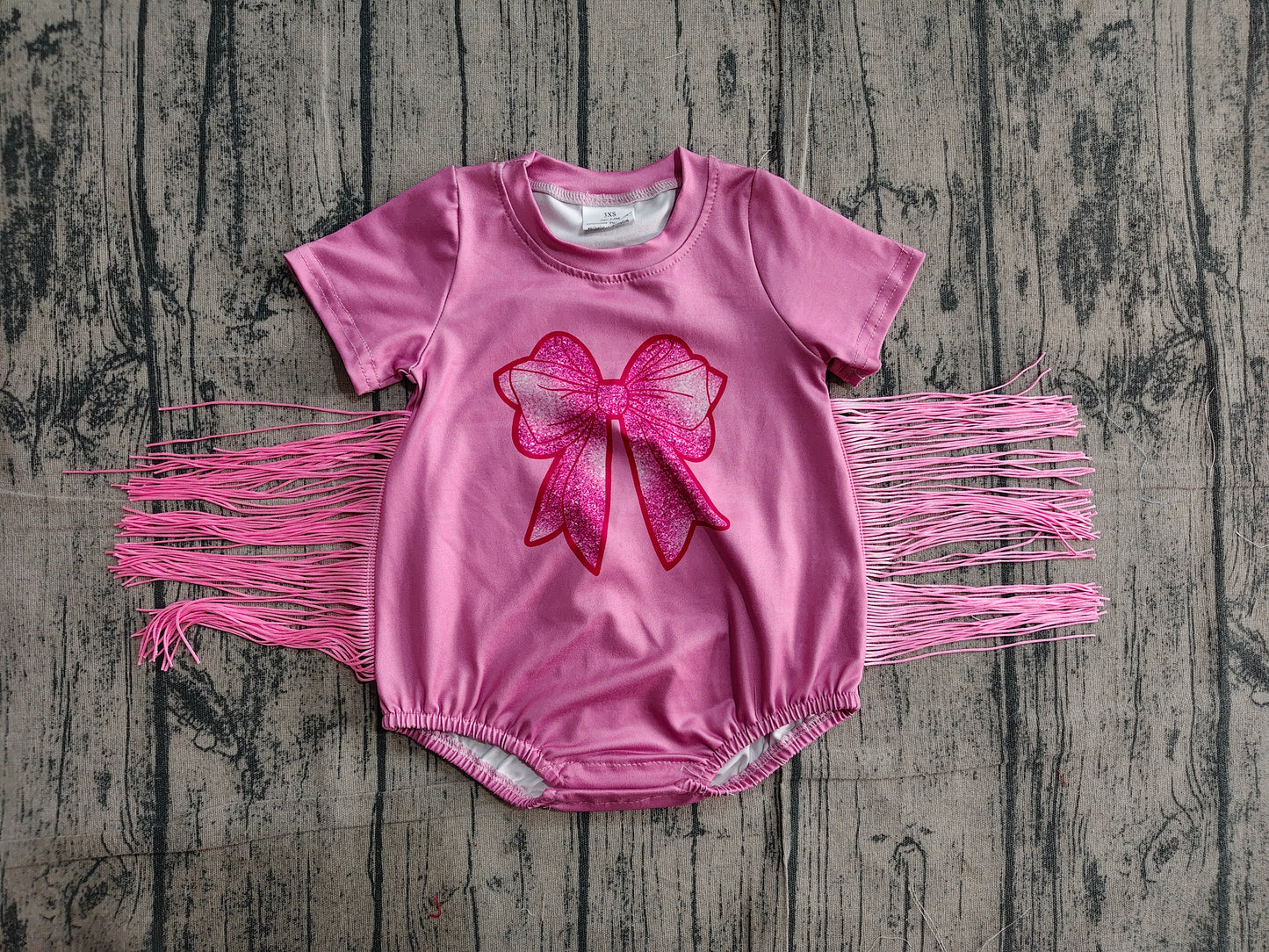Pink bow design infant baby girls short sleeve tassel romper preorder