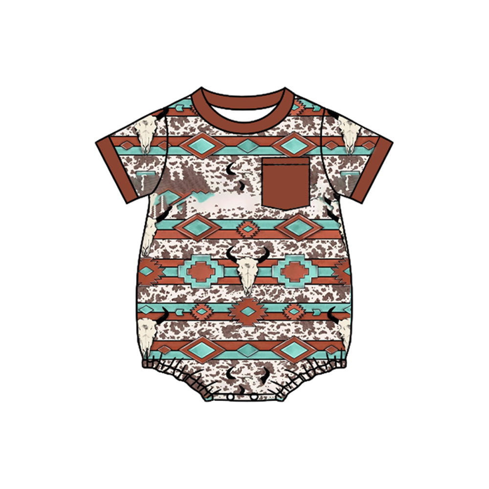 Western cow short sleeve pocket romper preorder