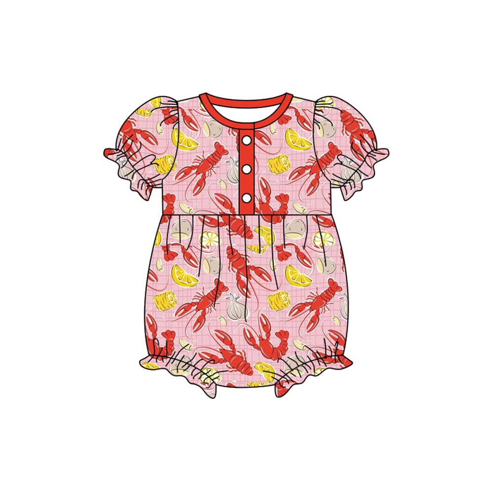 Crawfish corn print baby girls romper preorder