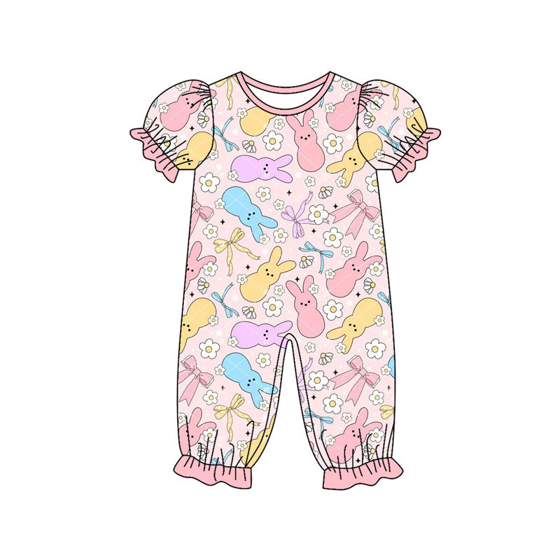 Easter bunny floral baby girl short sleeve romper preorder