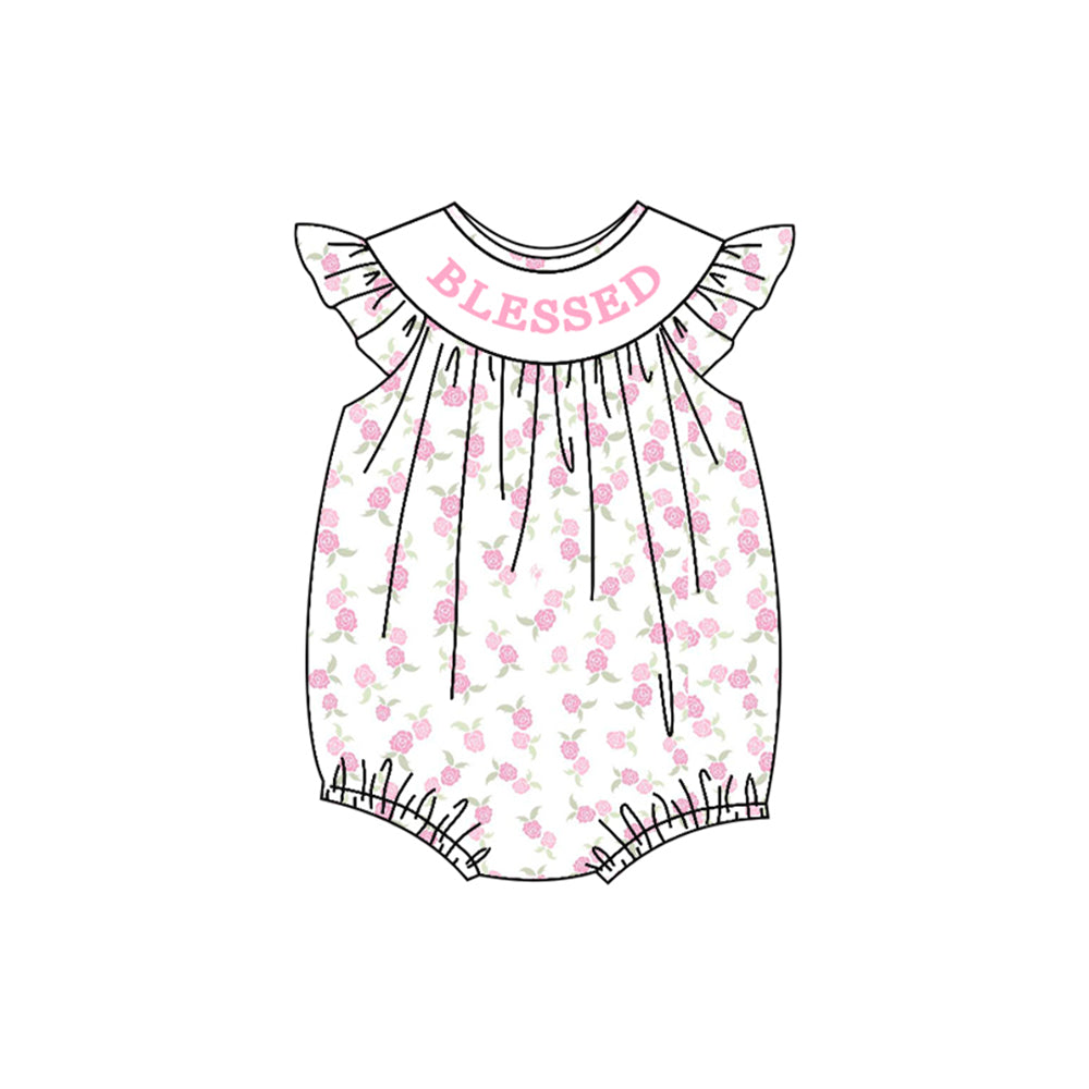 Toddle baby girl blessed short sleeve floral romper preorder