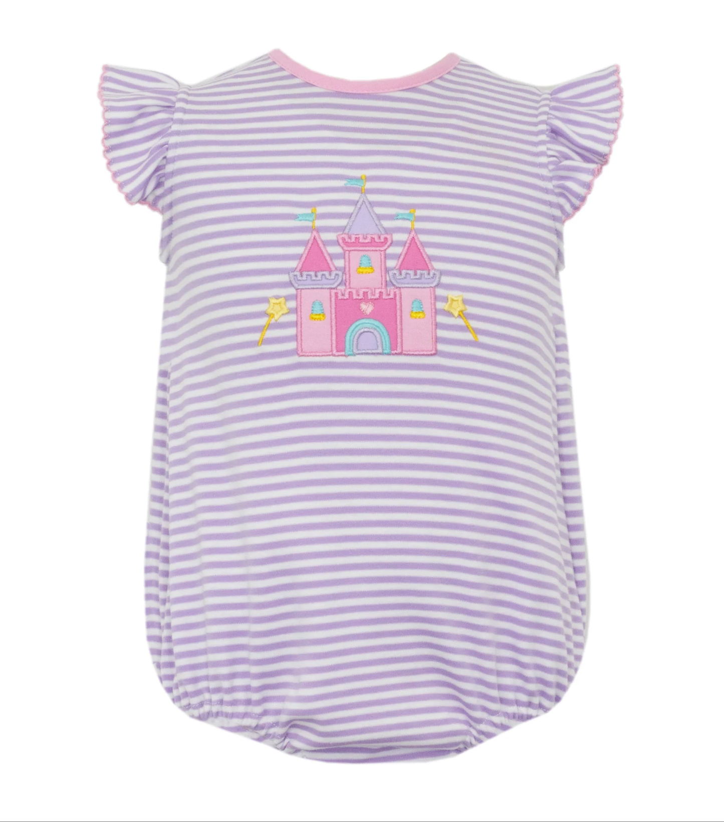 Castle design lavender stripes girls romper preorder