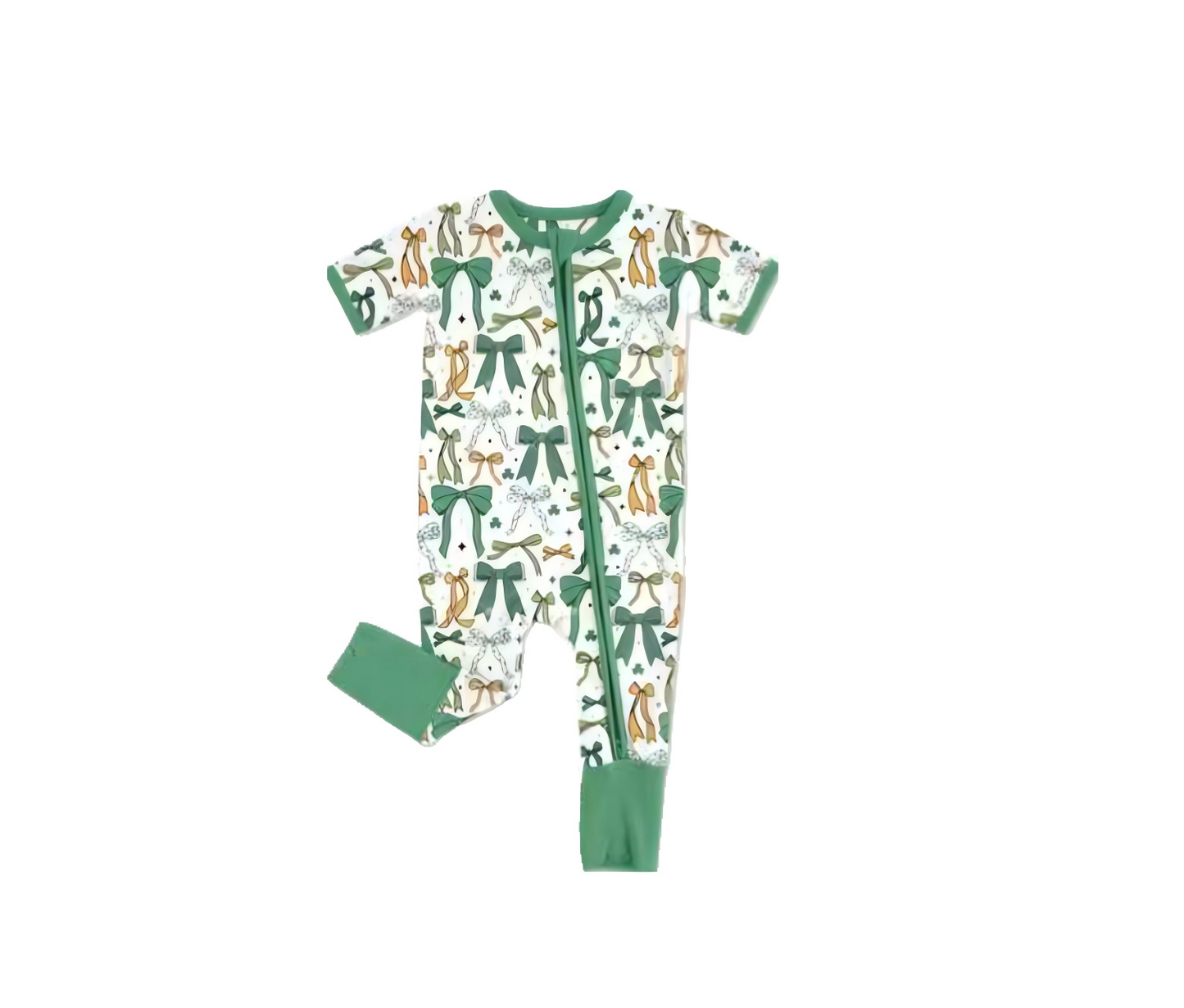 Saint Patrick's Day design girls colorful bow romper preorder