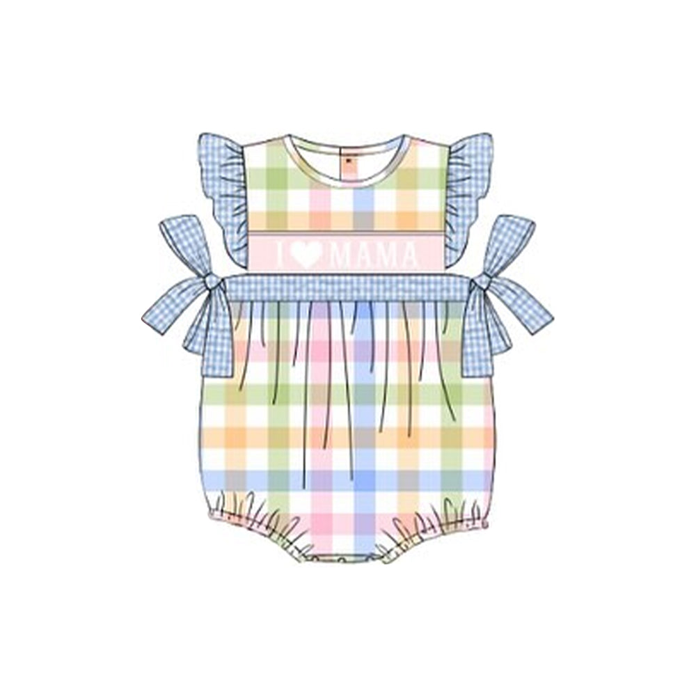 I love mama plaid design girls romper preorder
