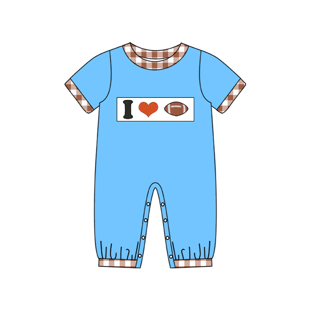 Baby boy I love football short sleeve romper preorder