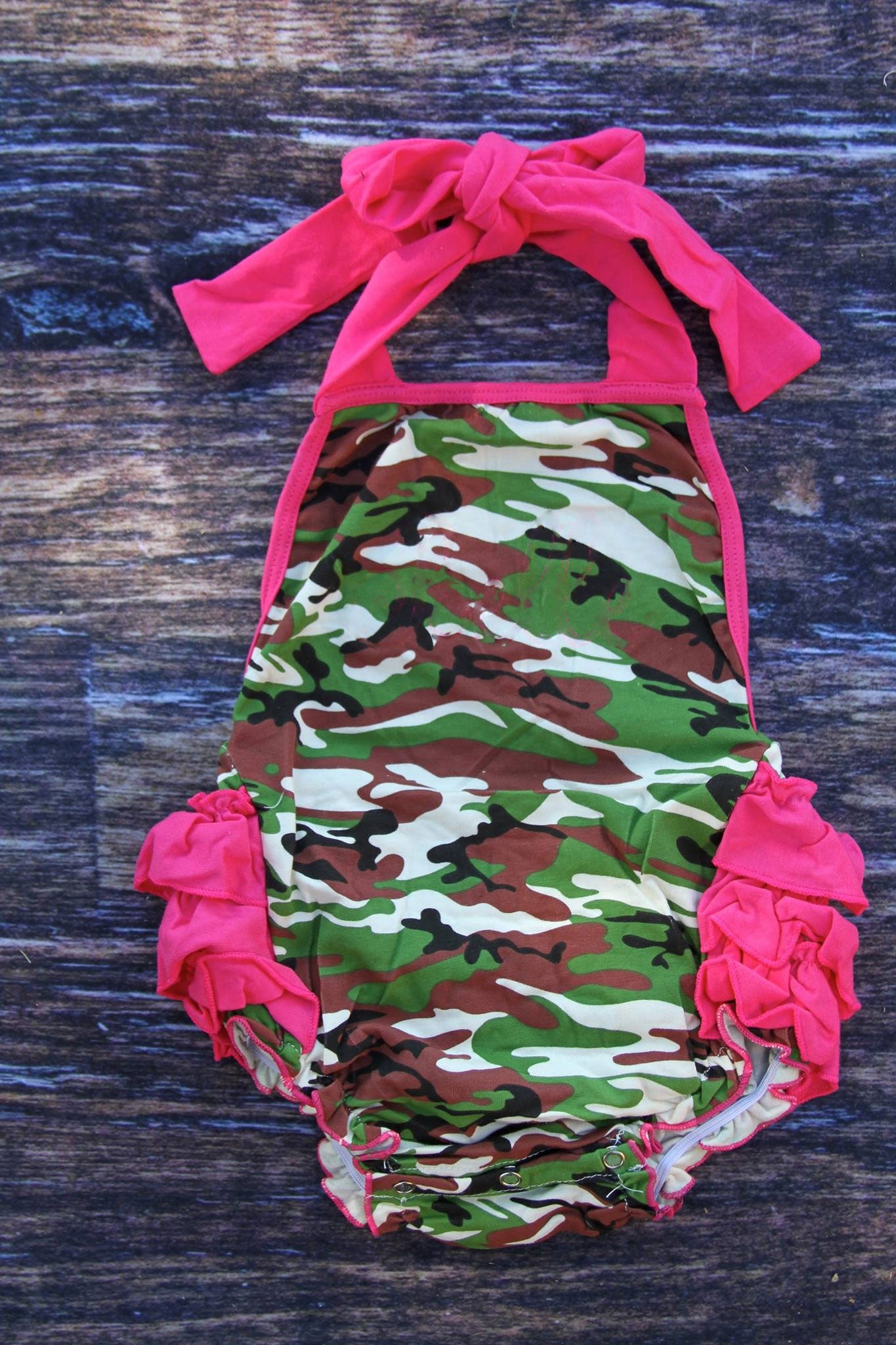 Toddle baby girls green camo romper preorder