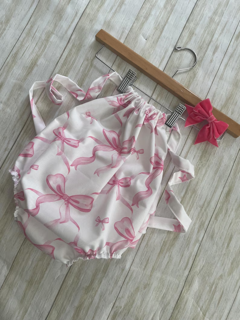 Toddle baby girl pink bow print romper preorder