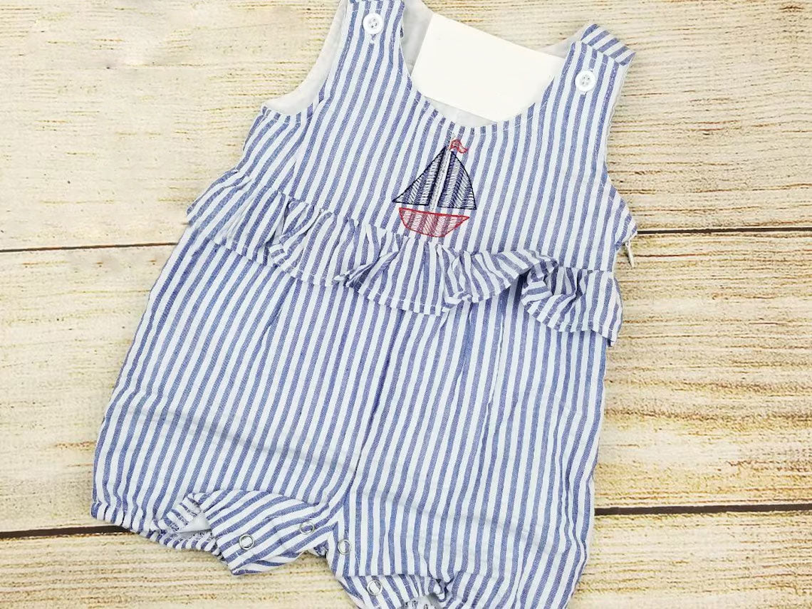 Sailboat print baby girls summer romper preorder