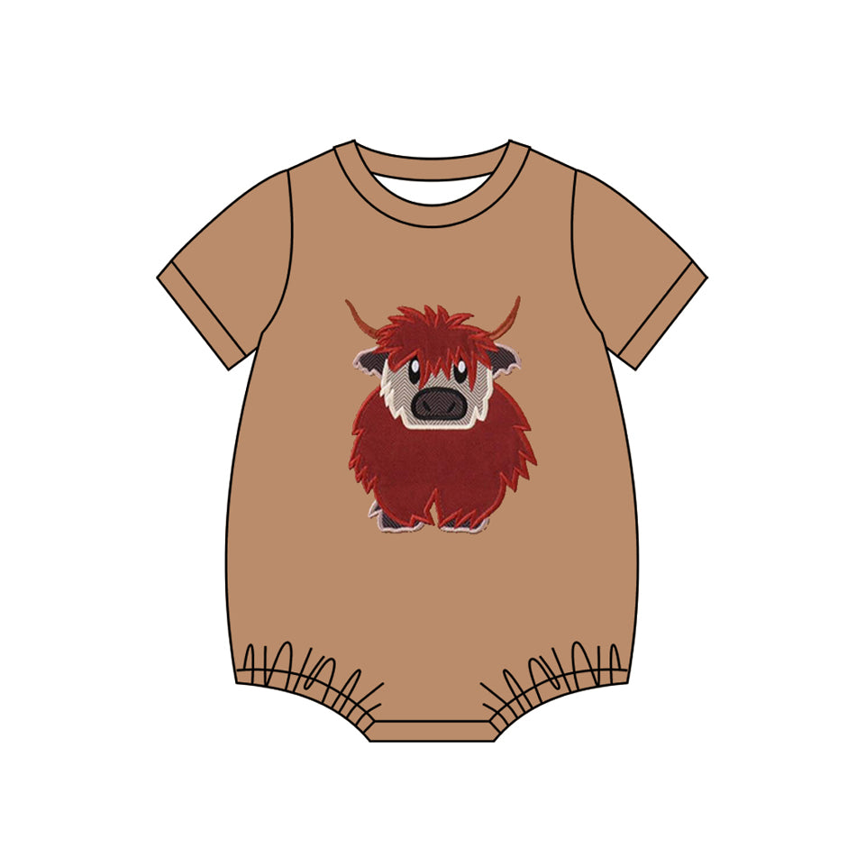Highland cow print baby summer romper preorder