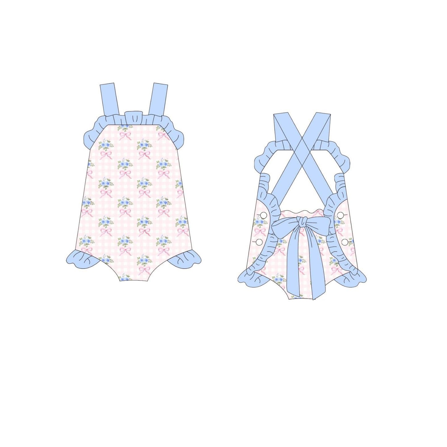 Toddle baby girl blue pink floral design romper preorder