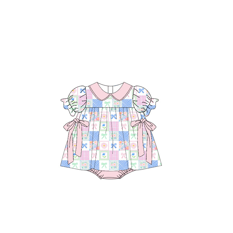 Toddle baby girl blue floral bow design romper preorder