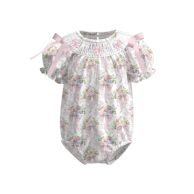 Pink bow floral toddle baby summer romper preorder