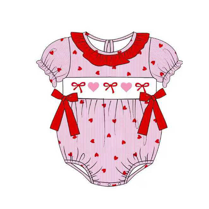 Valentines day red bow toddle baby girl short sleeve romper preorder