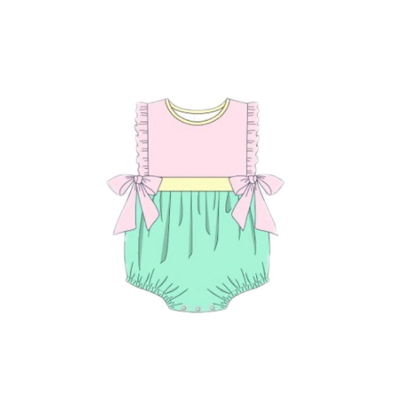 Blue yellow green design toddle baby girl summer romper preorder