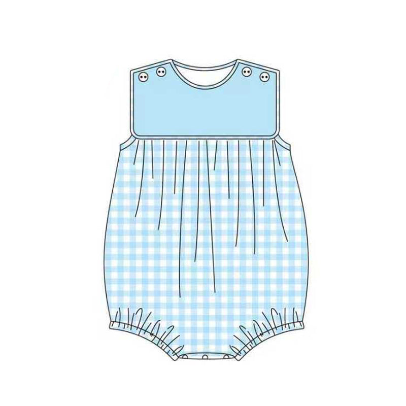 Blue plaid design toddle baby summer romper preorder