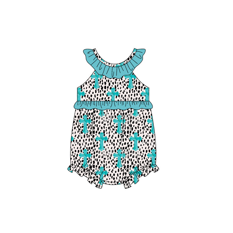 Easter cross design baby girl summer romper preorder