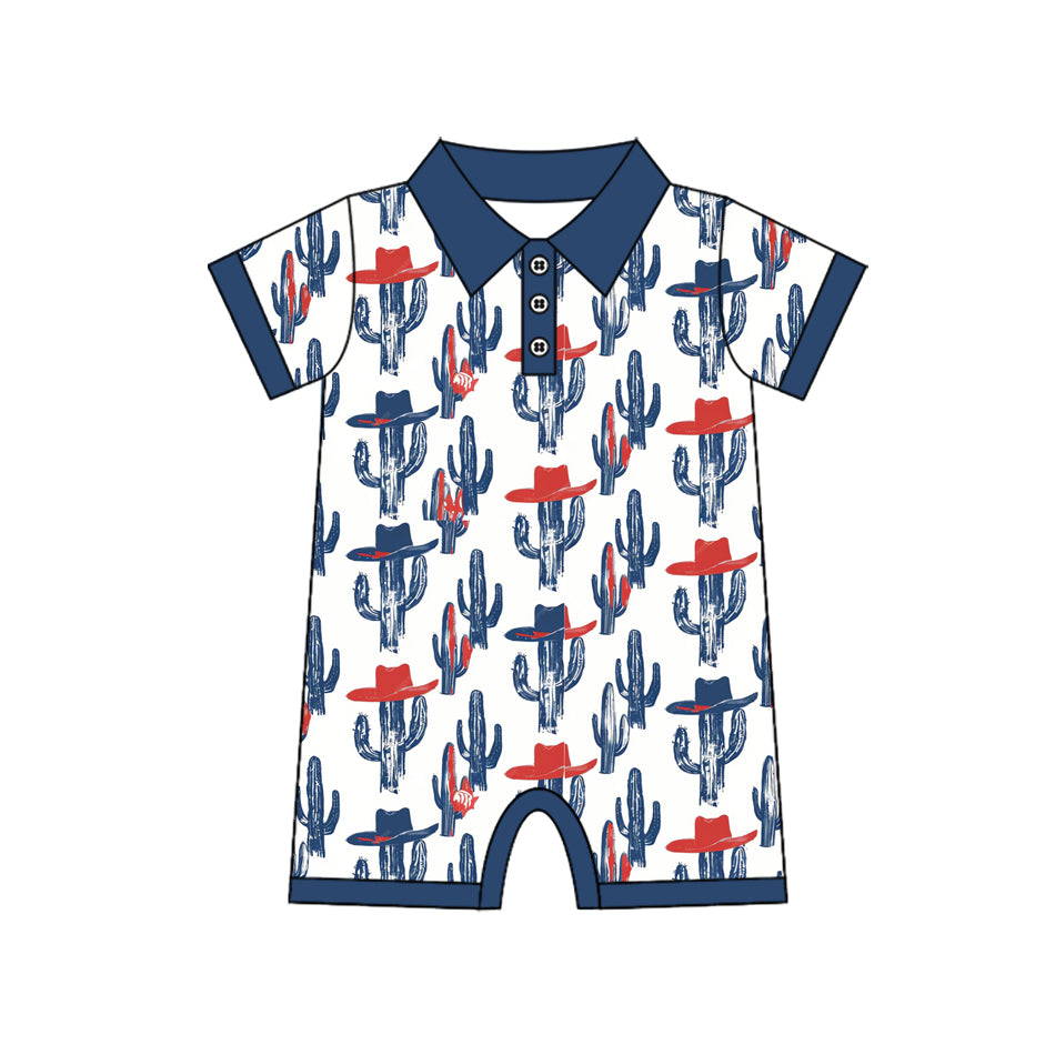 Western cactus design baby short sleeve romper preorder