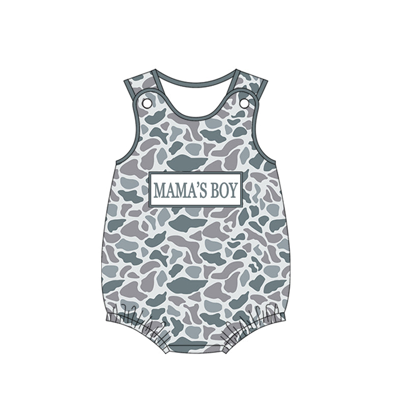 Mamas boy light grey camo romper preorder