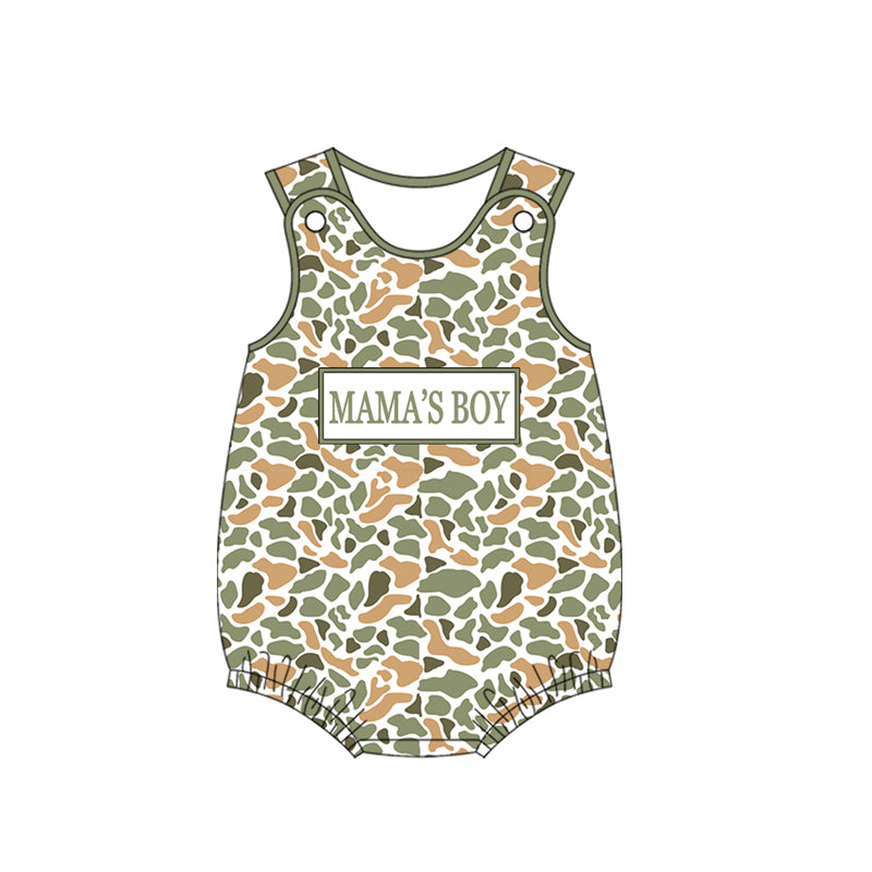 Mamas boy deer green orange camo romper preorder