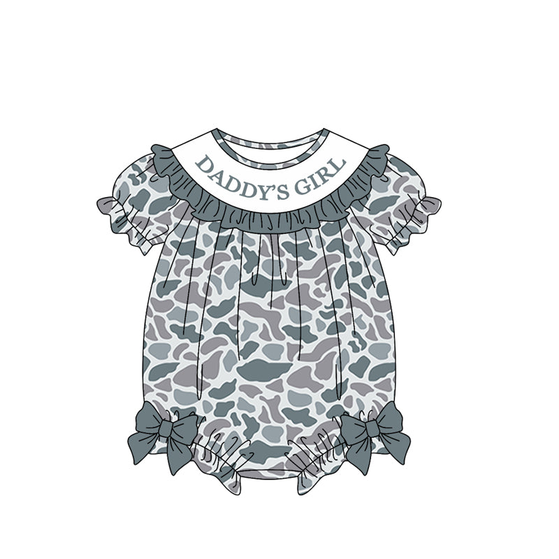 Daddys girl light grey camo romper preorder